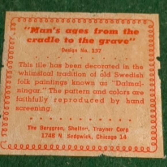 Berggren 6" Scandinavian Tile Trivet Felt Back Man's Ages from Cradle to Grave - Picture 8 of 8